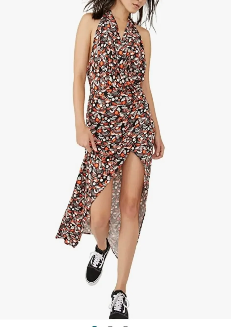Free People Daria Halter Style Knit Maxi Dress Orange Print M